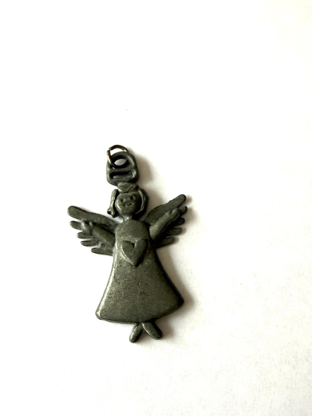 Silver-Tone Angel Pendant Necklace Charm - Heart Accent